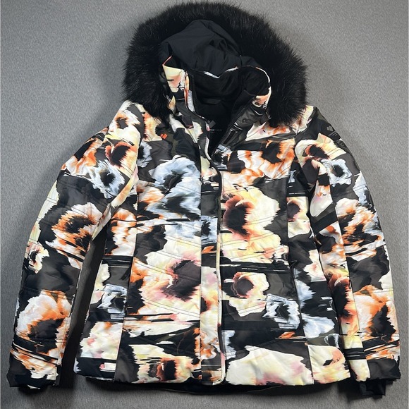 Obermeyer Jackets & Blazers - Obermeyer Tuscany II Ski Jacket Womens 10 Abstract Faux Fur Trim Hood Insulated